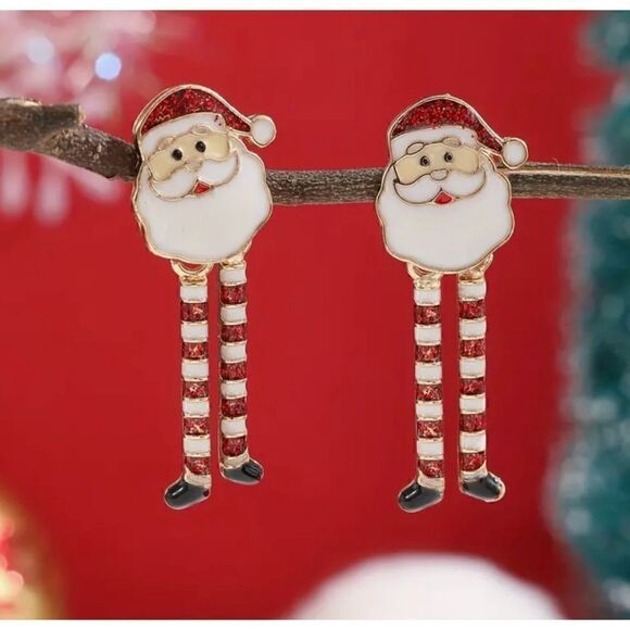 🎅🏻 Betsey Johnson Festive Holly Jolly Santa dangling movable legs earrings 🎅🏻 - Picture 2 of 9